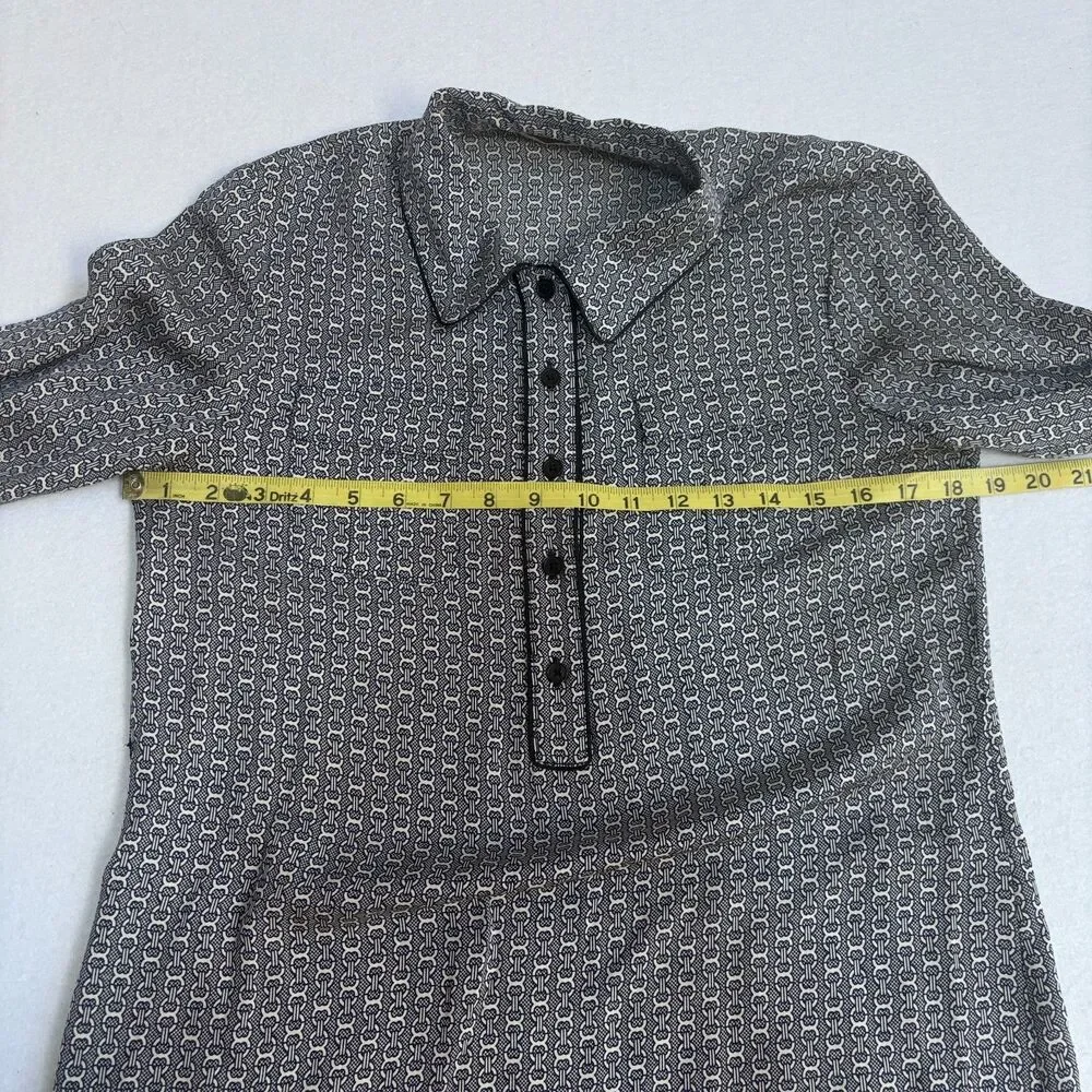TORY BURCH Christelle 100% Silk Dress Womens 6 Navy Blue Chain Print Long Sleeve